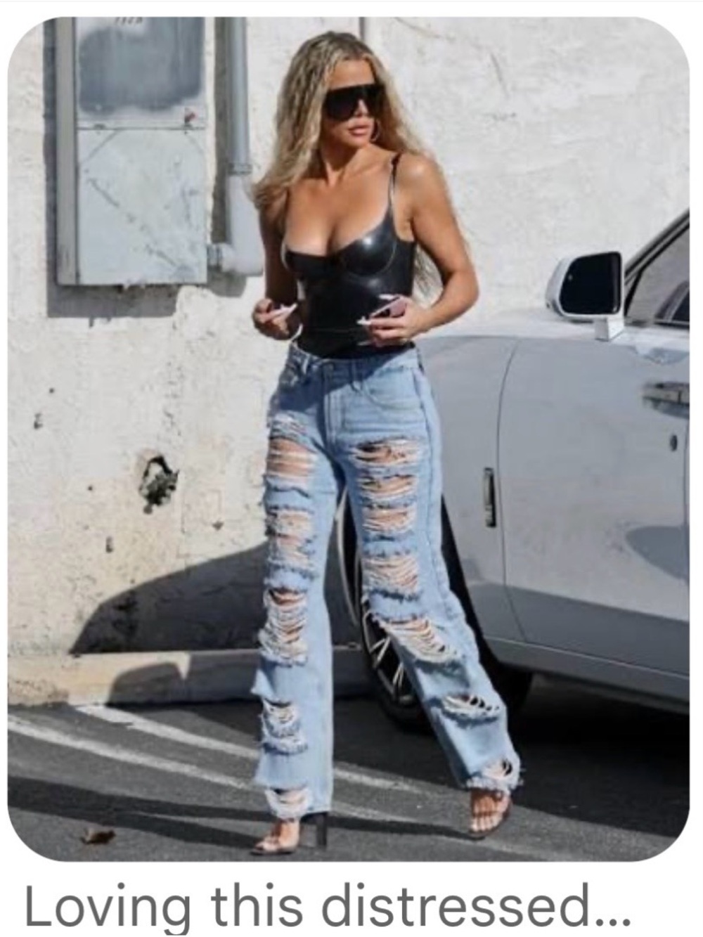 Good American Light Blue Distressed Boyfriend Jeans